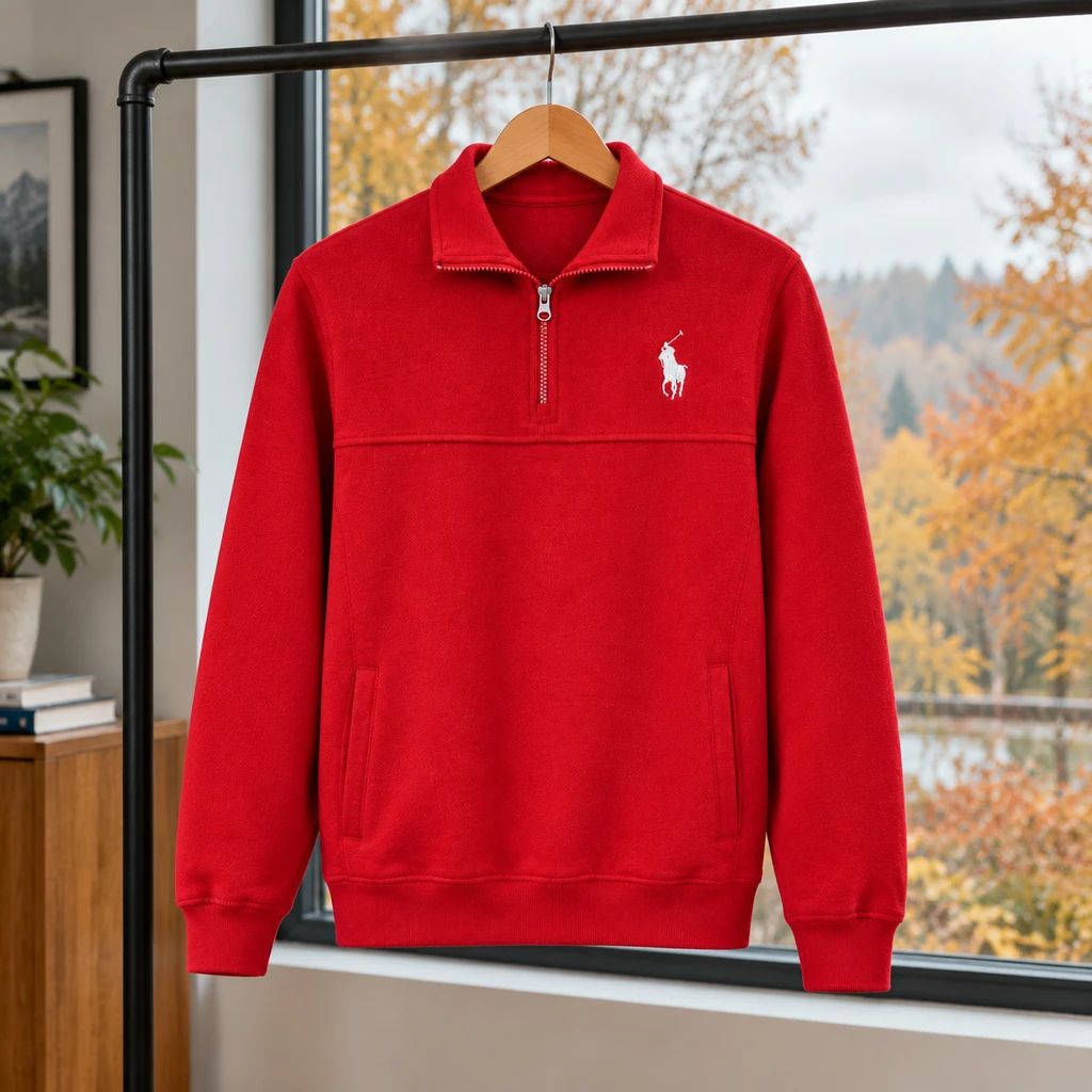 دورس مردانه نیم زیپ سلانیک یقه دار مدل POLO-قرمز