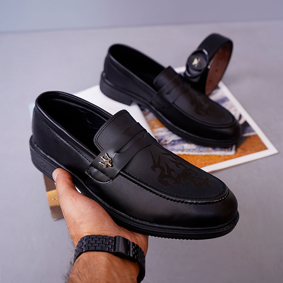 کالج مردانه طرح دار مشکی مدل Harin