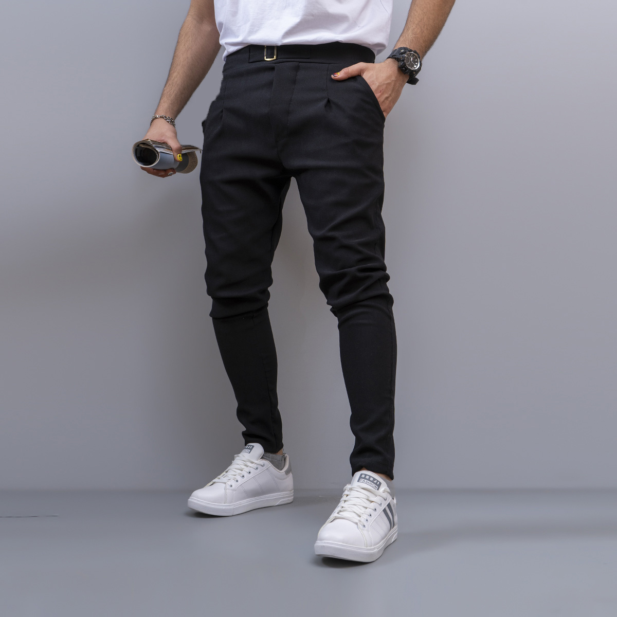 شلوار اسلش سگک دار مردانه مشکی مدلPartiv