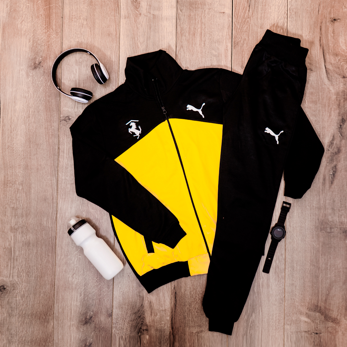 ست سوییشرت شلوار Pumaمردانه مشکی زرد مدلniman