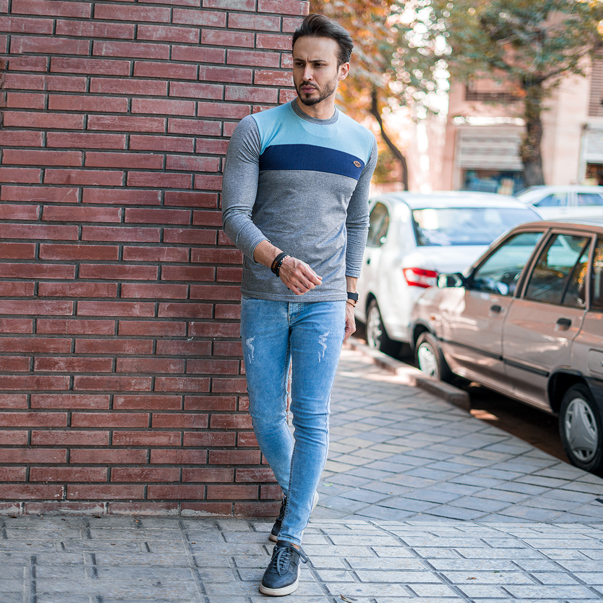 تیشرت پاییزه دوتیکه آبی سرمه ای مدل farhod