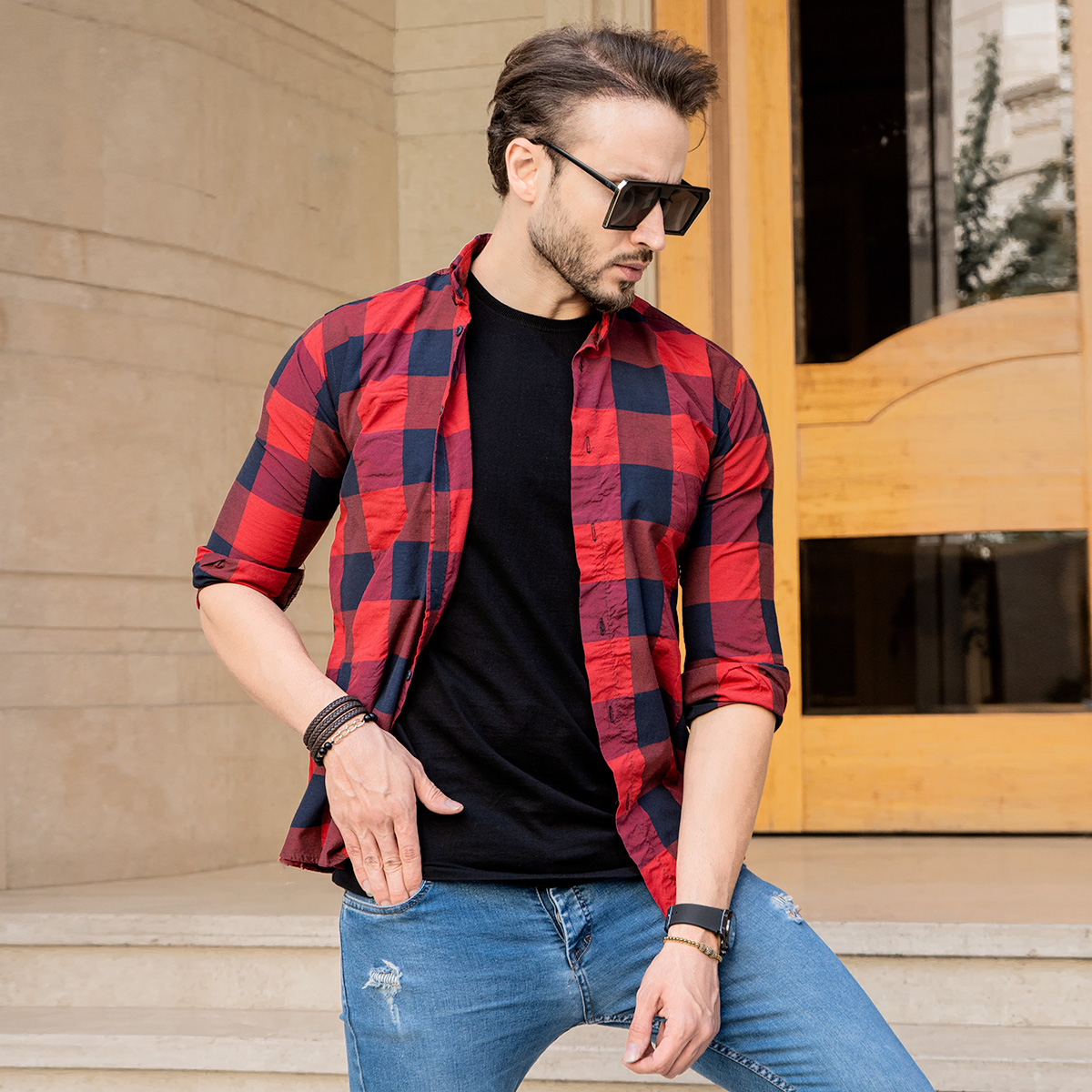 پیراهن مردانه مکعبی (T)دورنگ مدل Bzo