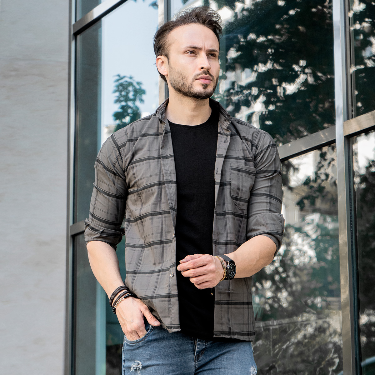 پیراهن چهارخانه درشت سبزمدل Dgr