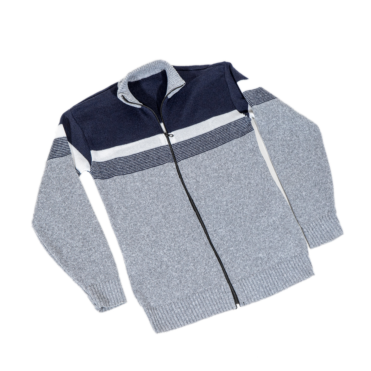 بافت مردانه زیپ دار دورنگ آبی طوسی مدل shadima