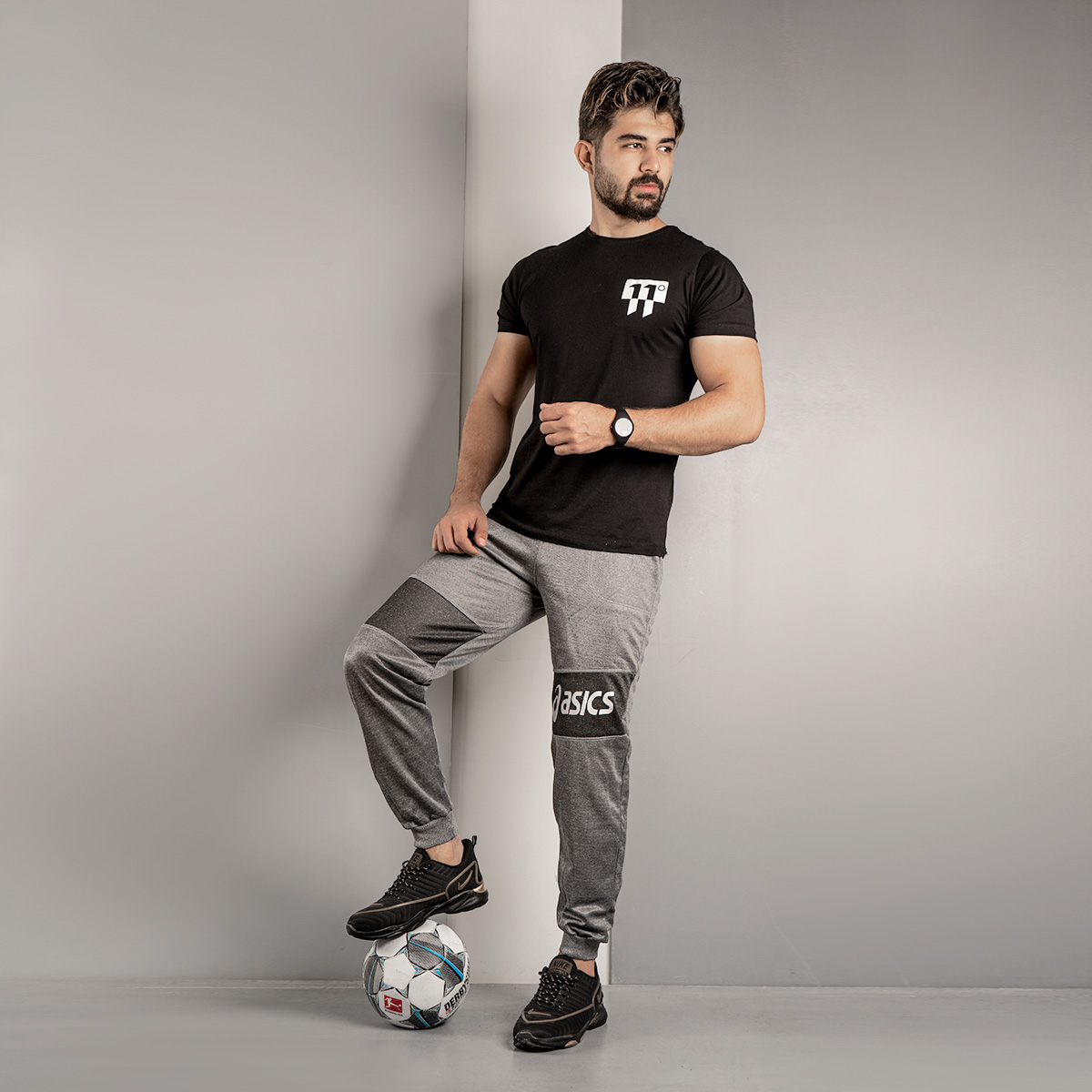 شلوار اسلش مردانه(T) اسیکس دورنگ طوسی مدل K80