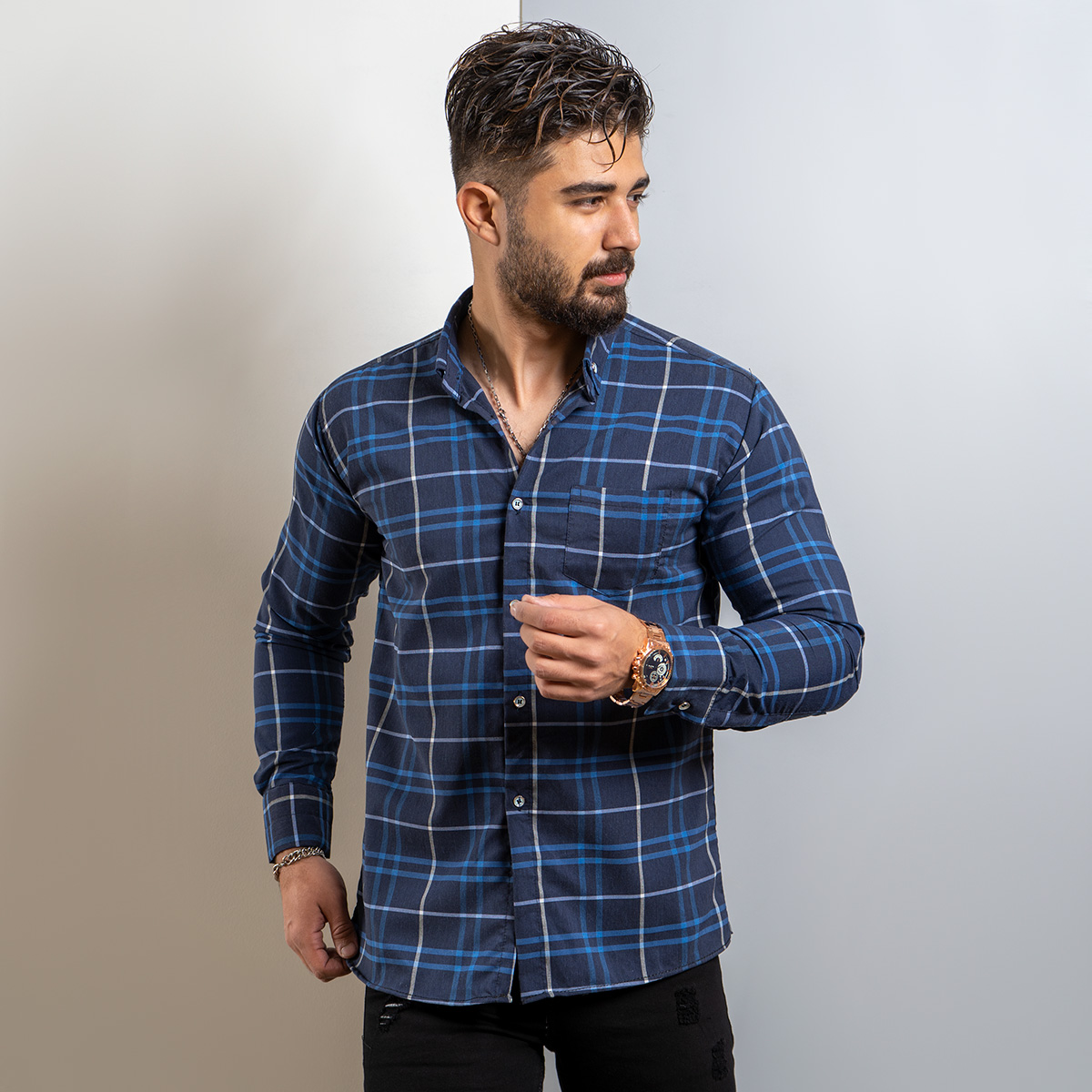 پیراهن راه راه مردانه سرمه ای مدل arshia