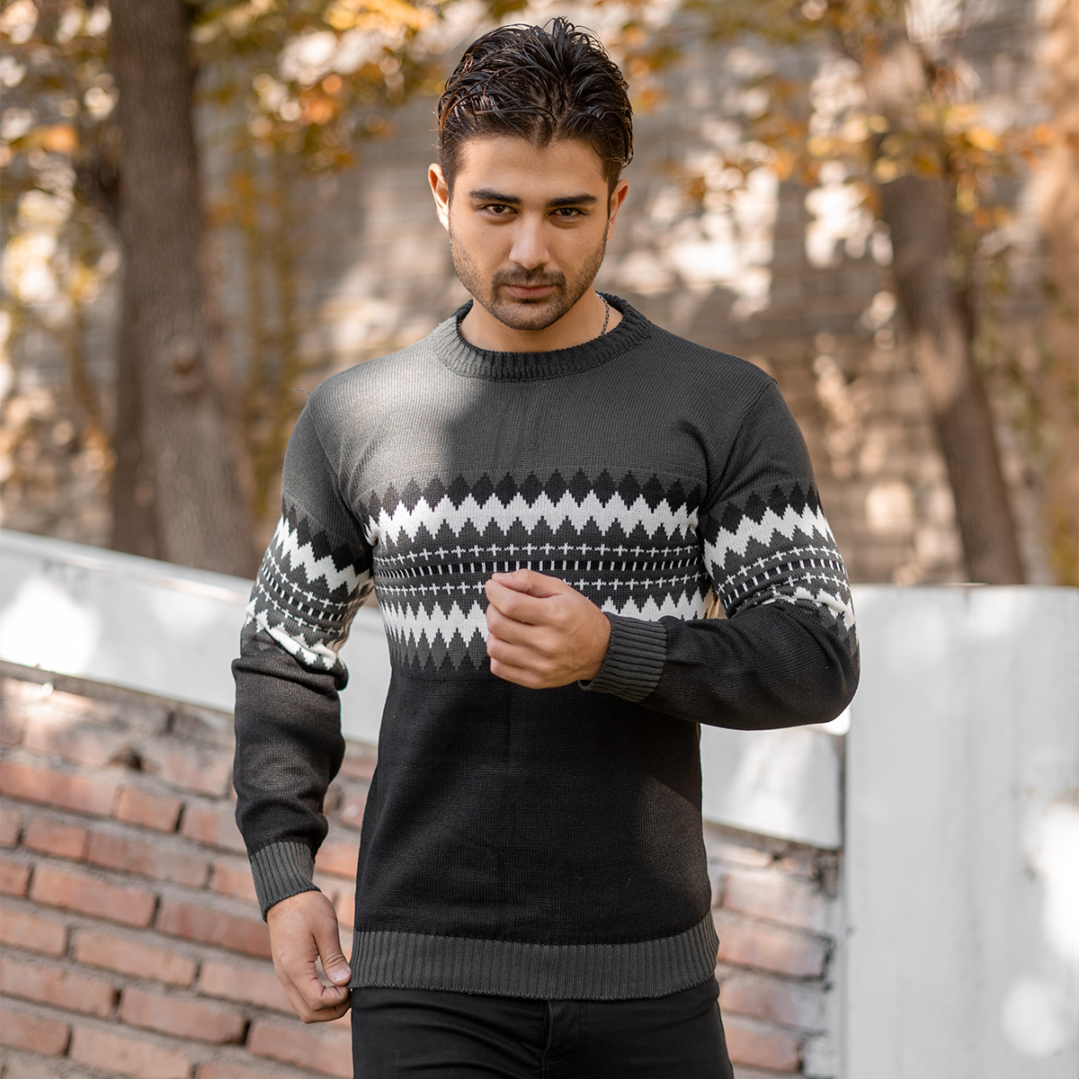 پلیور ژاکارد ذغالی مشکی مردانه مدلSami