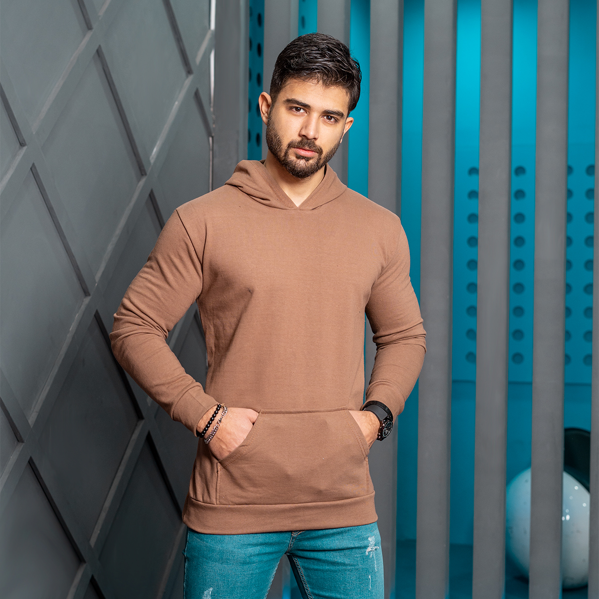 هودی مردانه قهوه ای مدل Ramtin