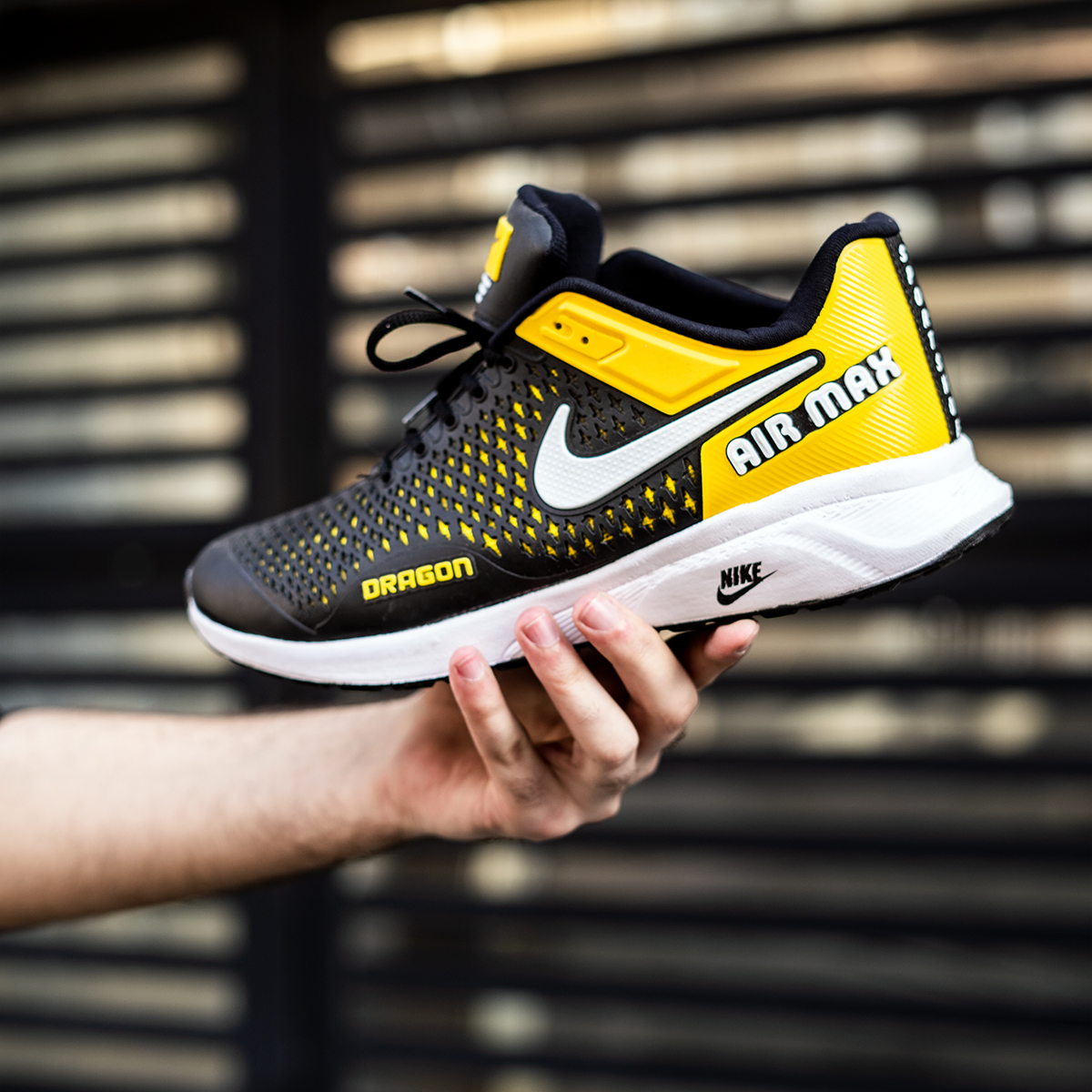 کفش ورزشی نایک مشکی زرد مردانه مدلDRAGON
