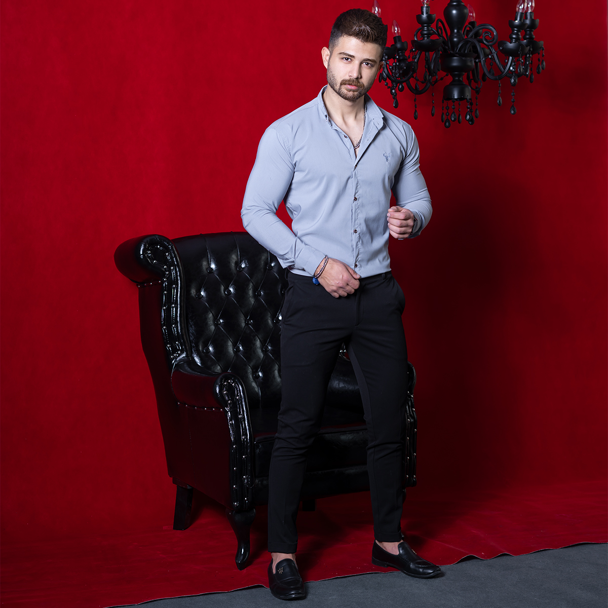 پیراهن طوسی روشن مردانه مدل VQ