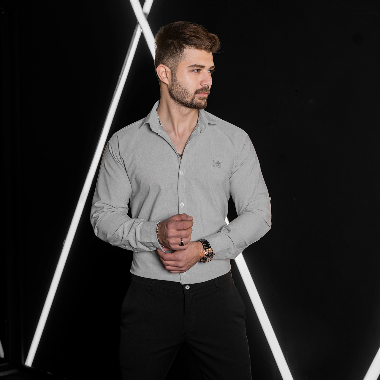 پیراهن مردانه طوسی روشن مدل pelin