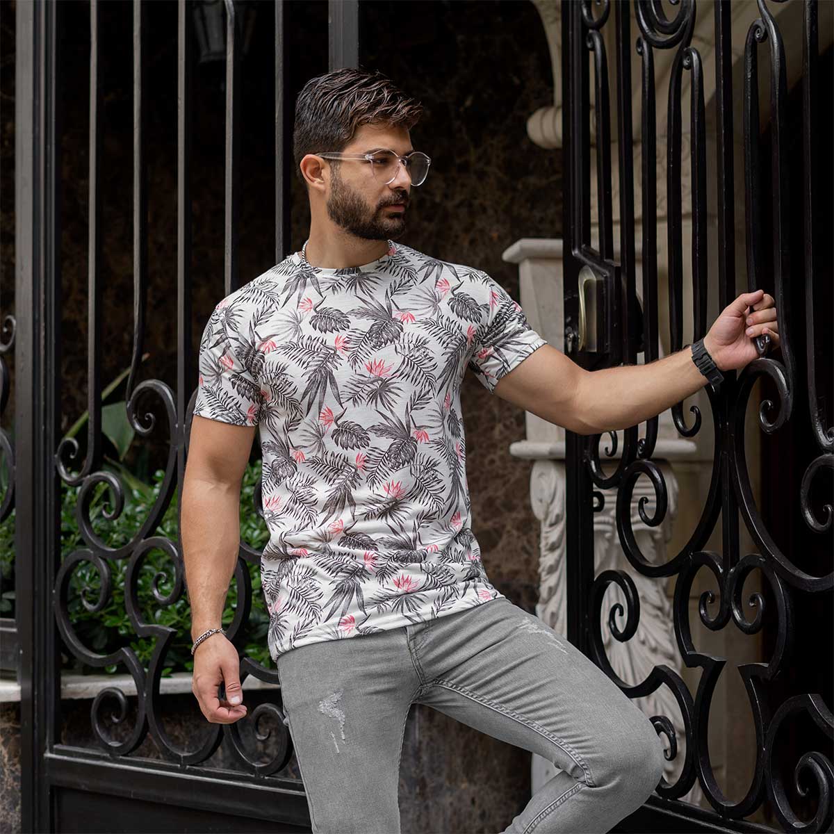 تیشرت هاوایی مردانه طرح برگ مدل Ermi