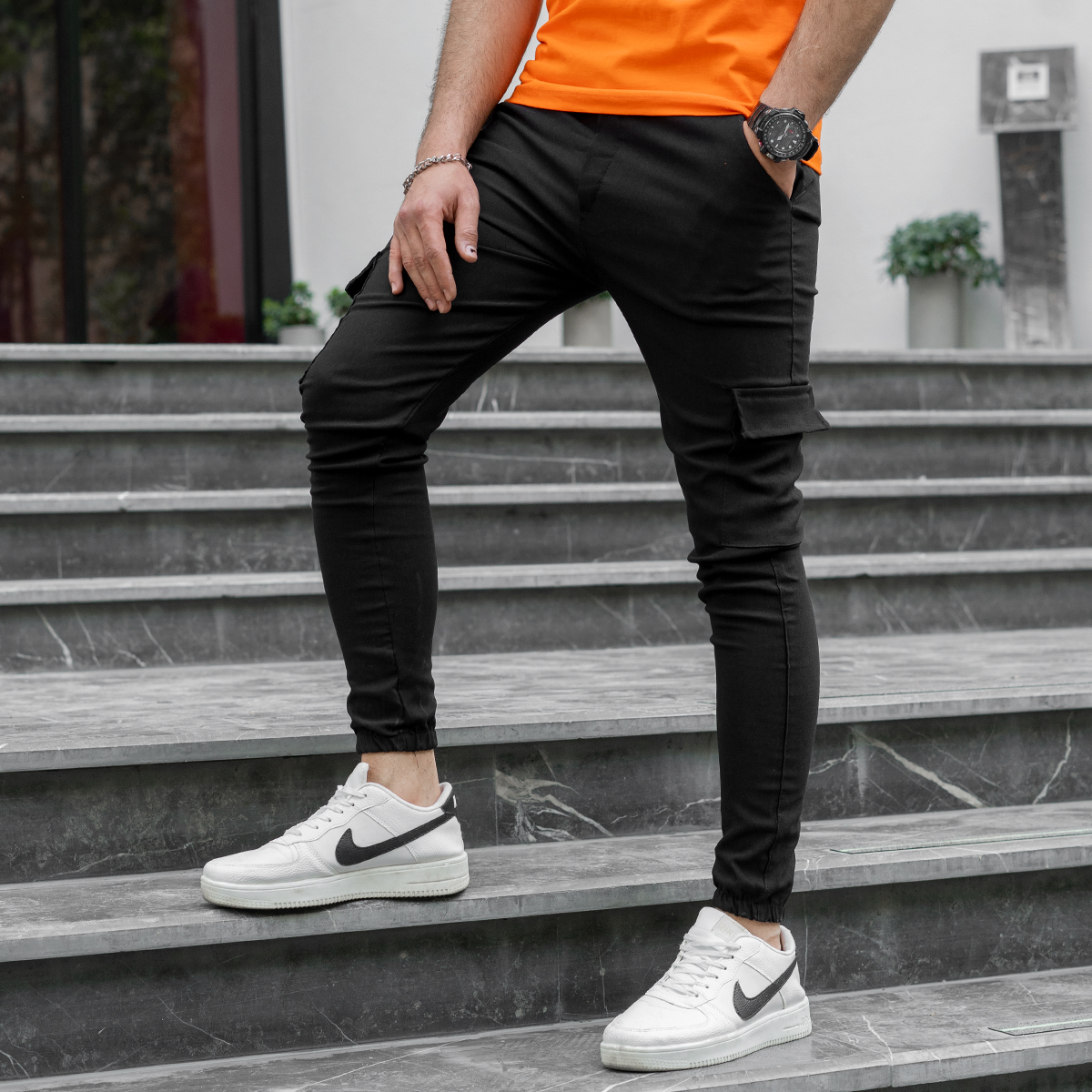 شلوار اسلش بنددار مشکی چهارجیب مدل 68