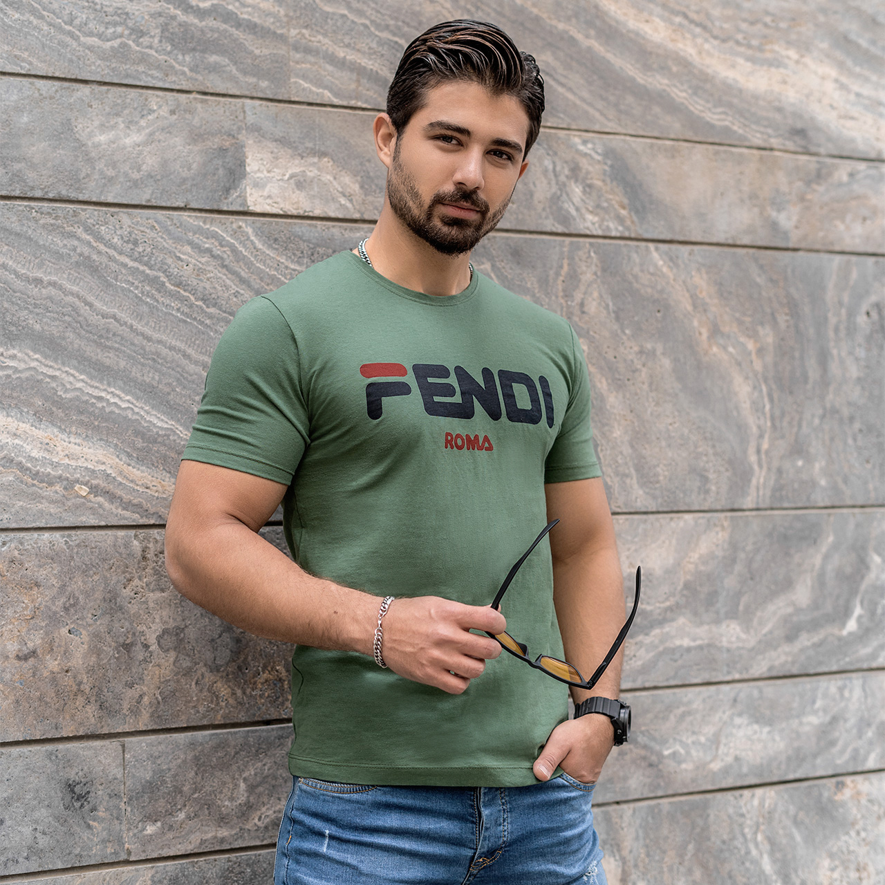تیشرت فندی سبز مردانه مدل Roma