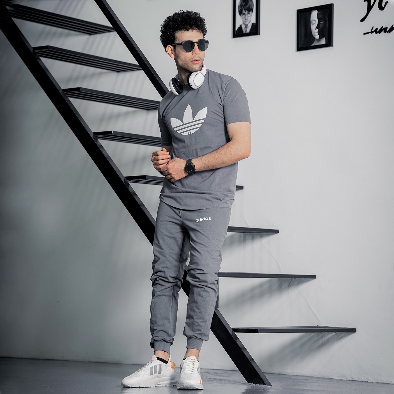 ست تیشرت شلوار مردانه طوسی آدیداس مدل DG110