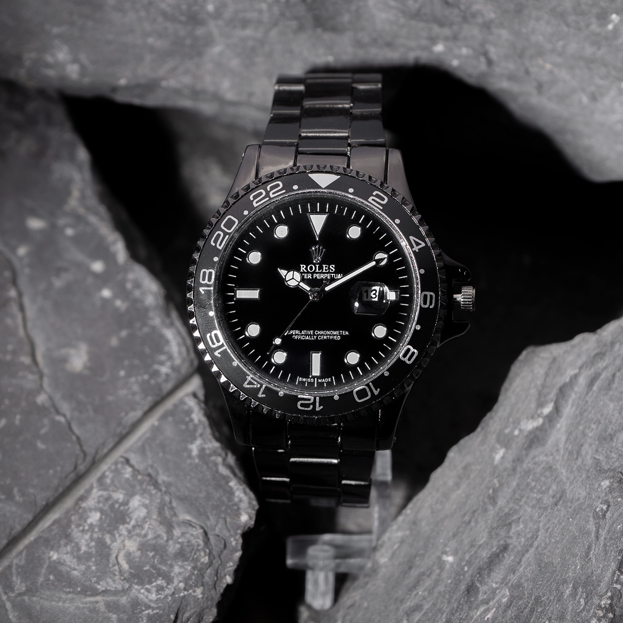 ساعت رولکس مشکی صفحه مشکی مردانه مدل 435