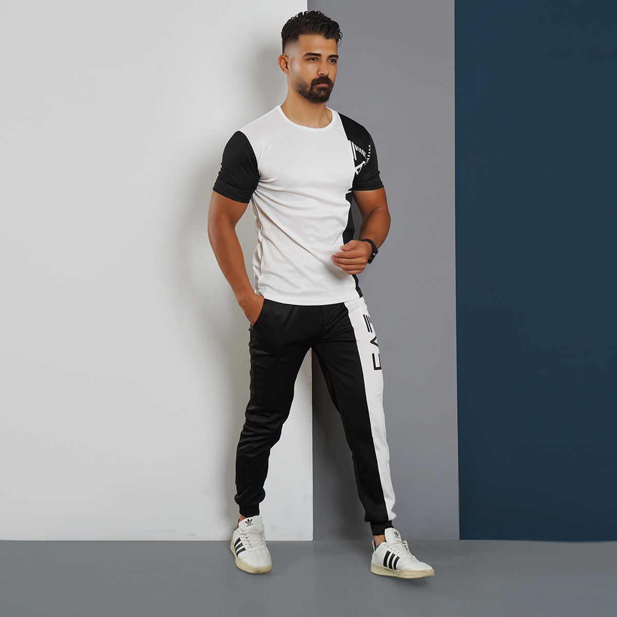 ست تیشرت شلوار EA7 سفید مشکی مدلWE82