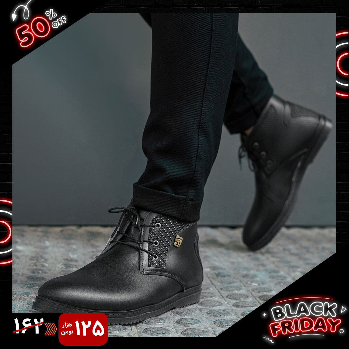 نیم بوت CAT مردانه مشکی مدلCatano