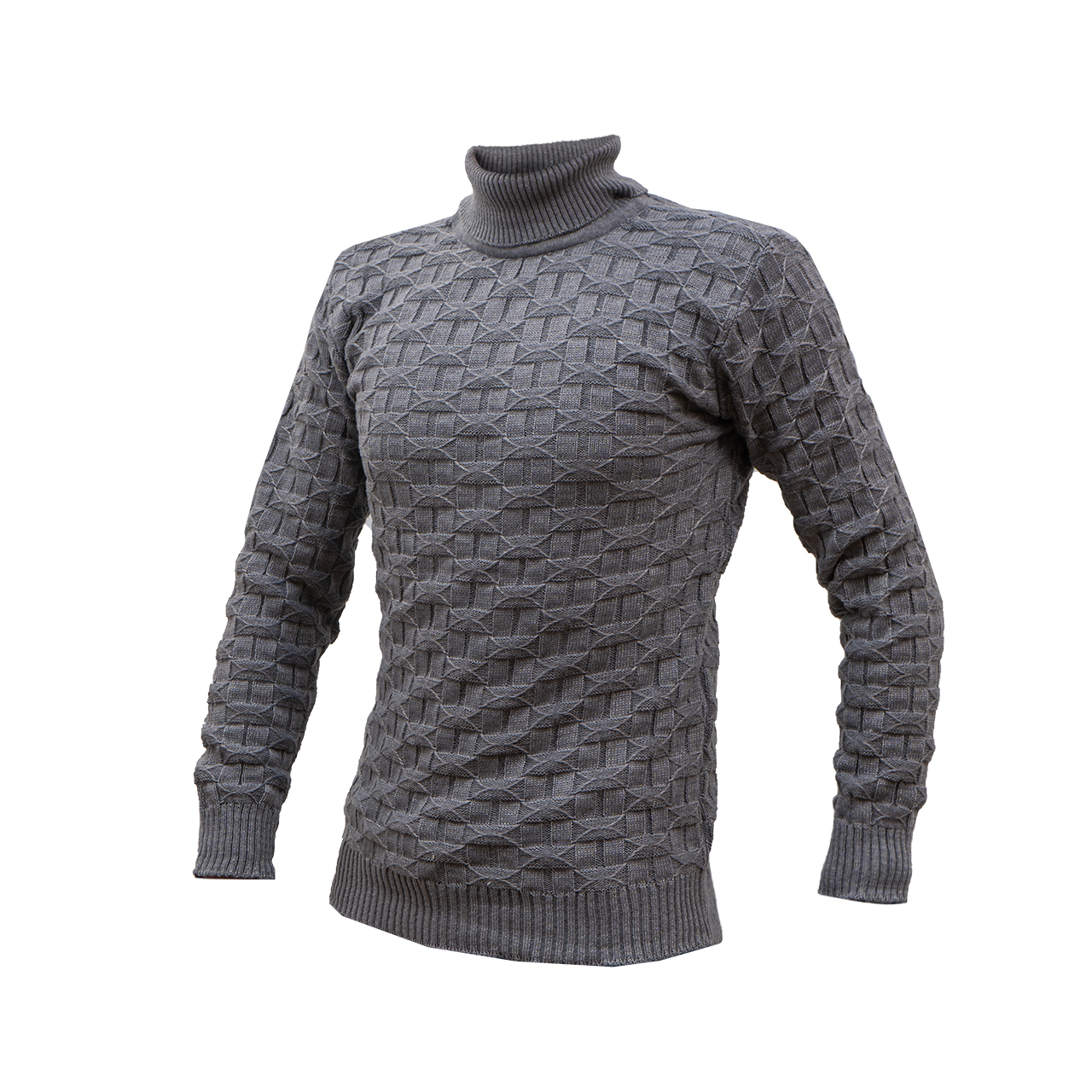 پلیور یقه اسکی طوسی تیره طرح لوزی مردانه مدلG10