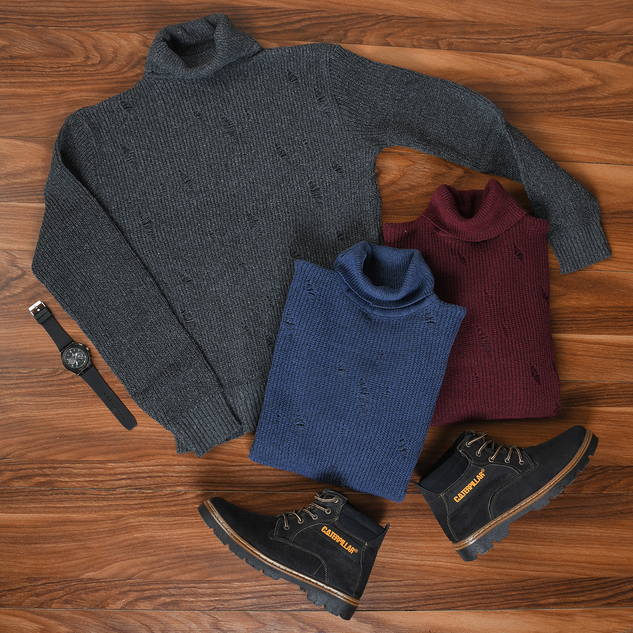 پلیور یقه اسکی مشکی زاپ دار مردانه مدل U10