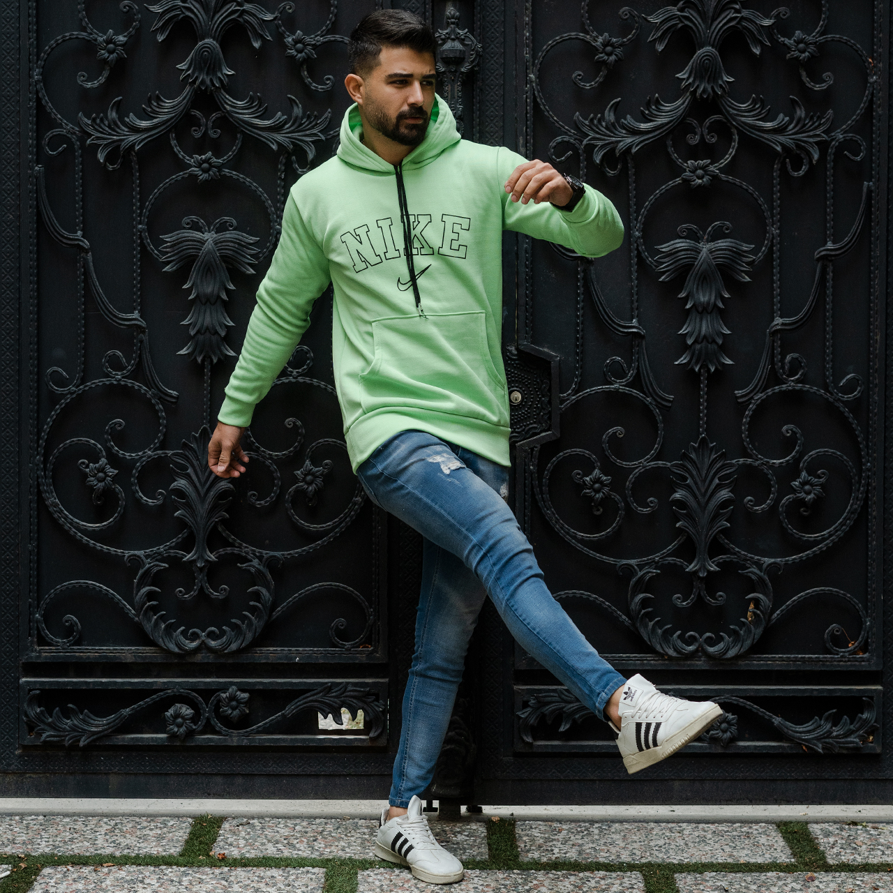 هودی مردانه نایک سبزآبی مدل TEMPA