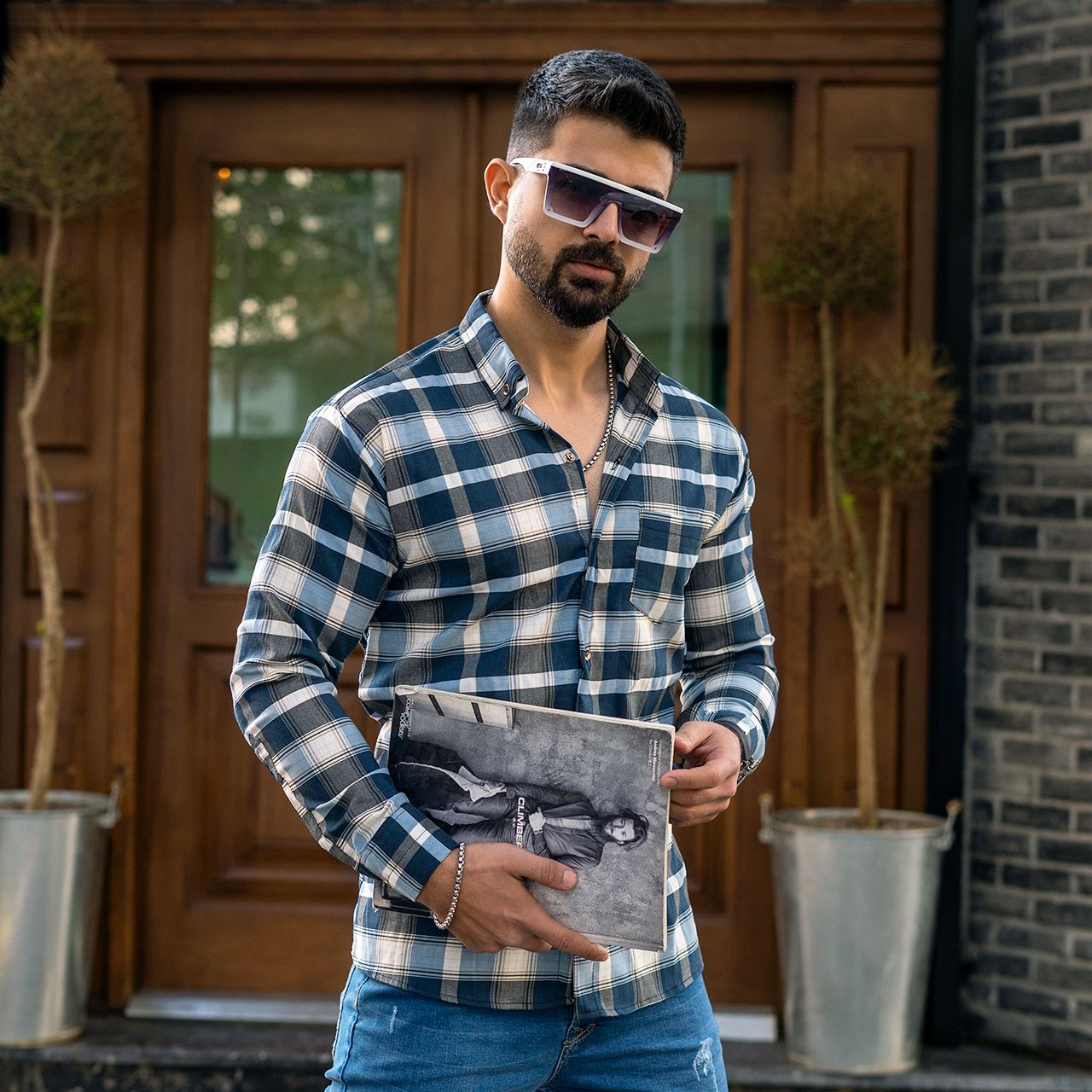 پیراهن مردانه سرمه ای طوسی مدل Redi