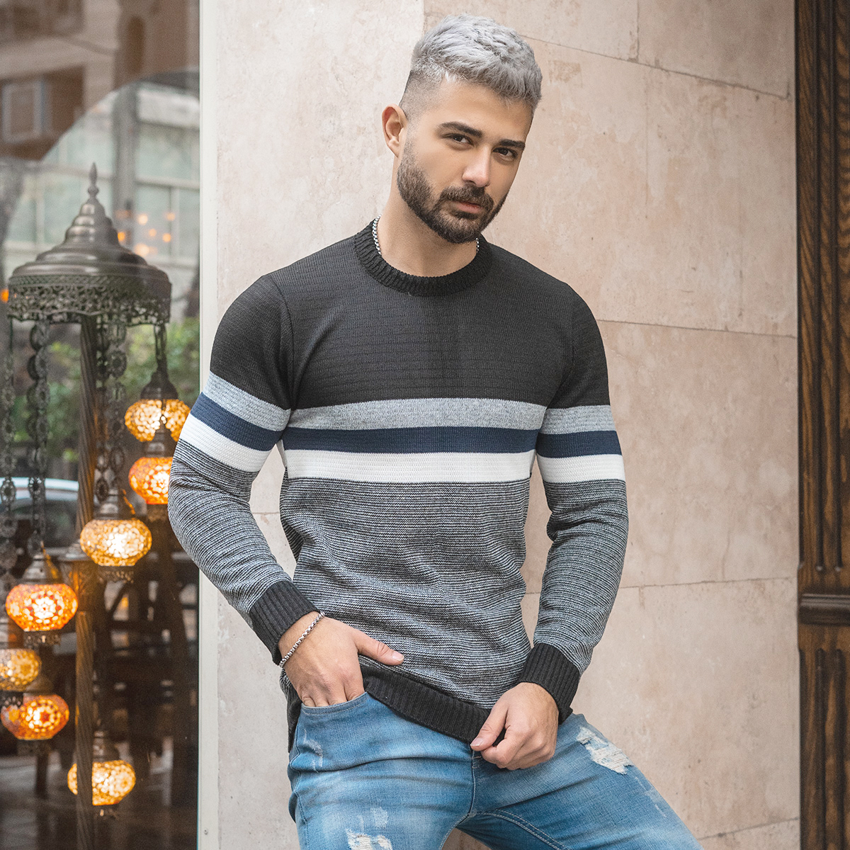 پلیور مردانه ذغالی مدل MISHA