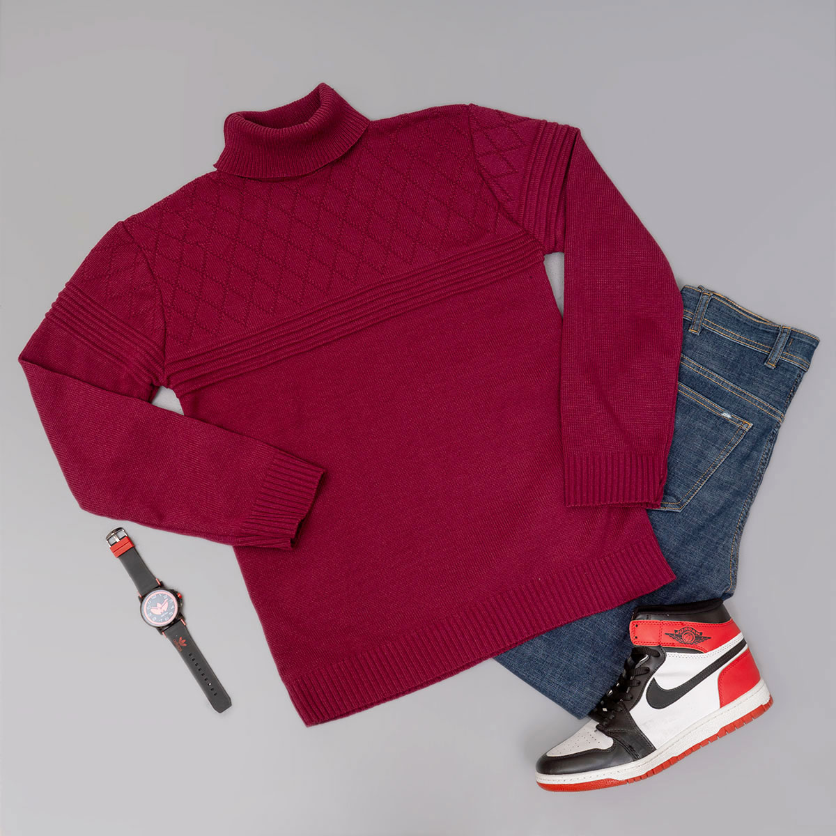 پلیور مردانه زرشکی طرح لوزی مدل Havash