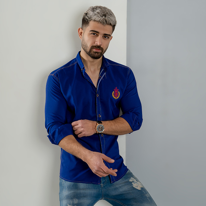 پیراهن مردانه آبی کاربنی مدل Gabi