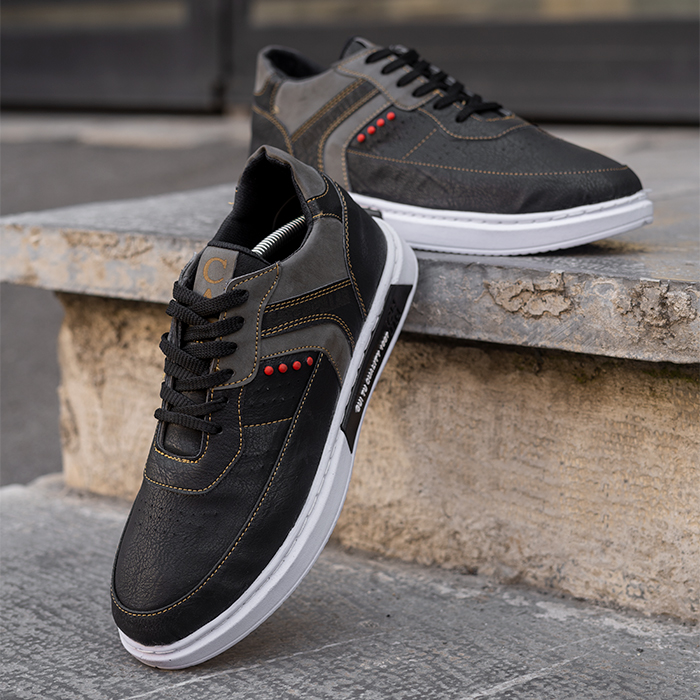 کفش تخت مشکی طوسی مردانه مدل Guitu