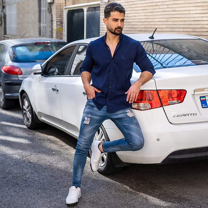 پیراهن سرمه ای مردانه مدل Fendi