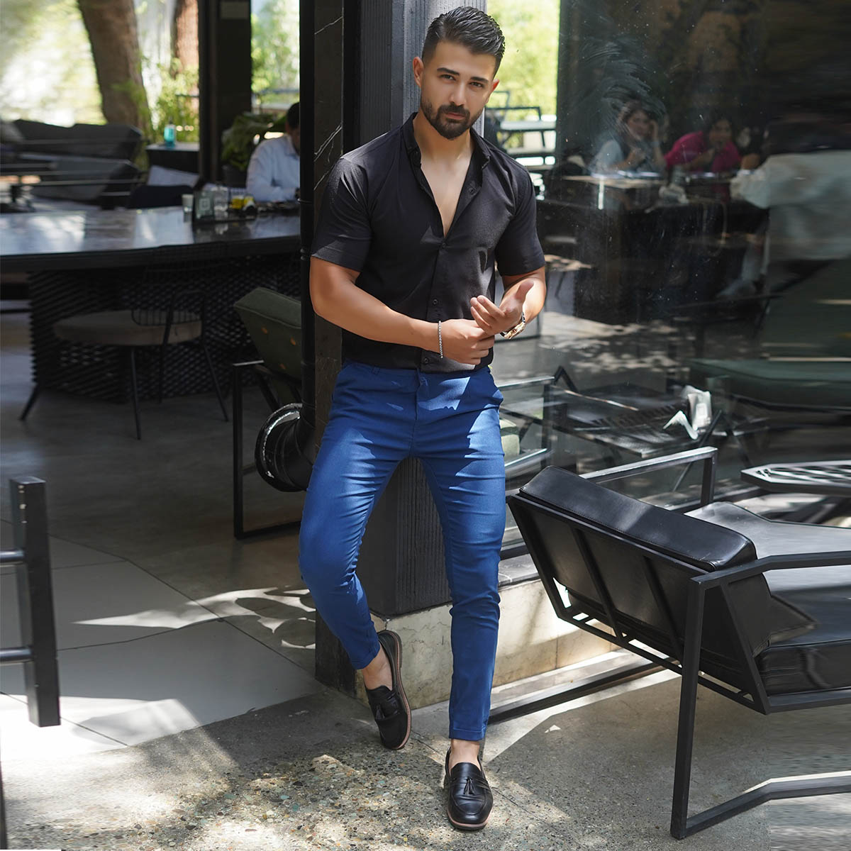 شلوار مردانه آبی مدل MOBIN