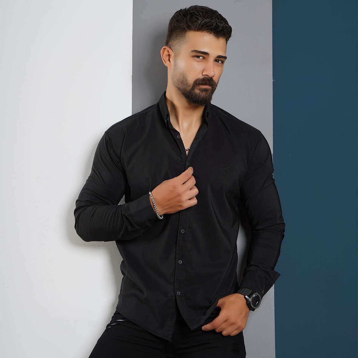 پیراهن مردانه مشکی مدل Fendi