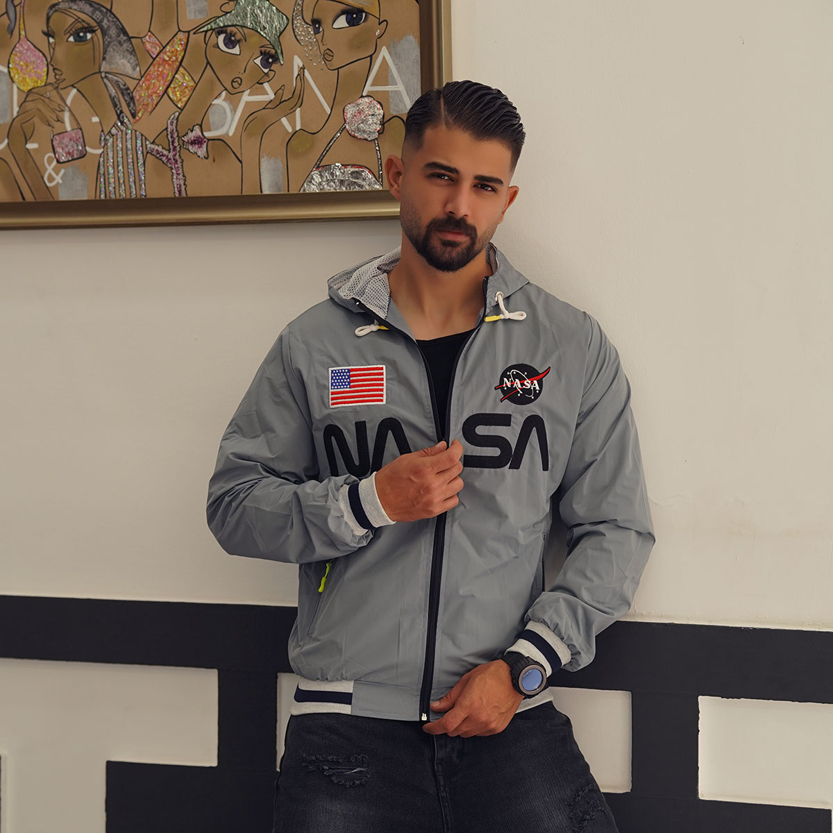 کاپشن مردانه طوسی مدل NASA