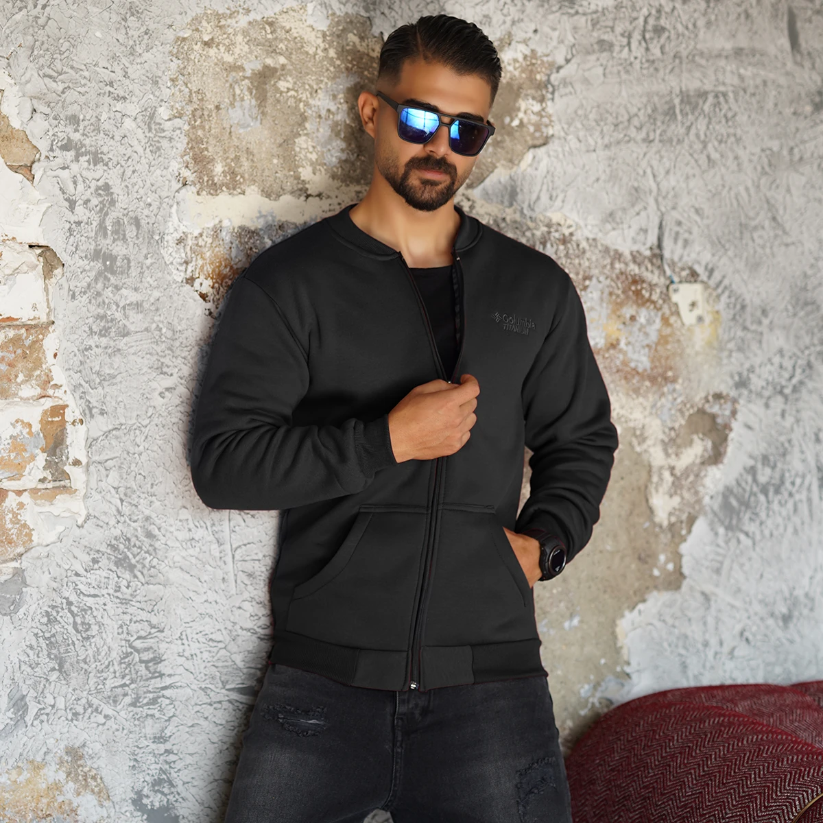 سوییشرت مردانه مشکی مدل COLUMBIA