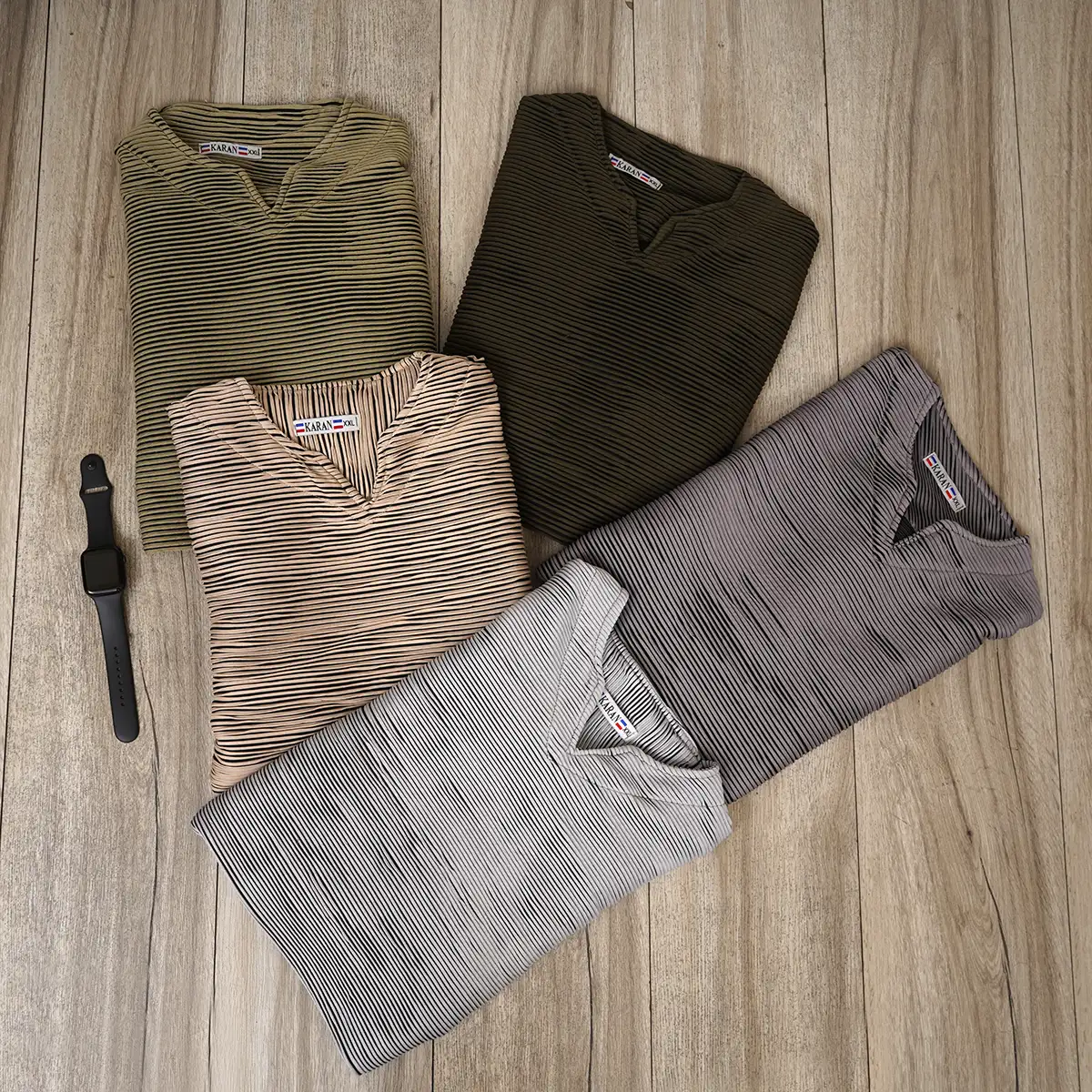 تیشرت آستین بلند یقه کوبایی طوسی روشن مدل Nivad