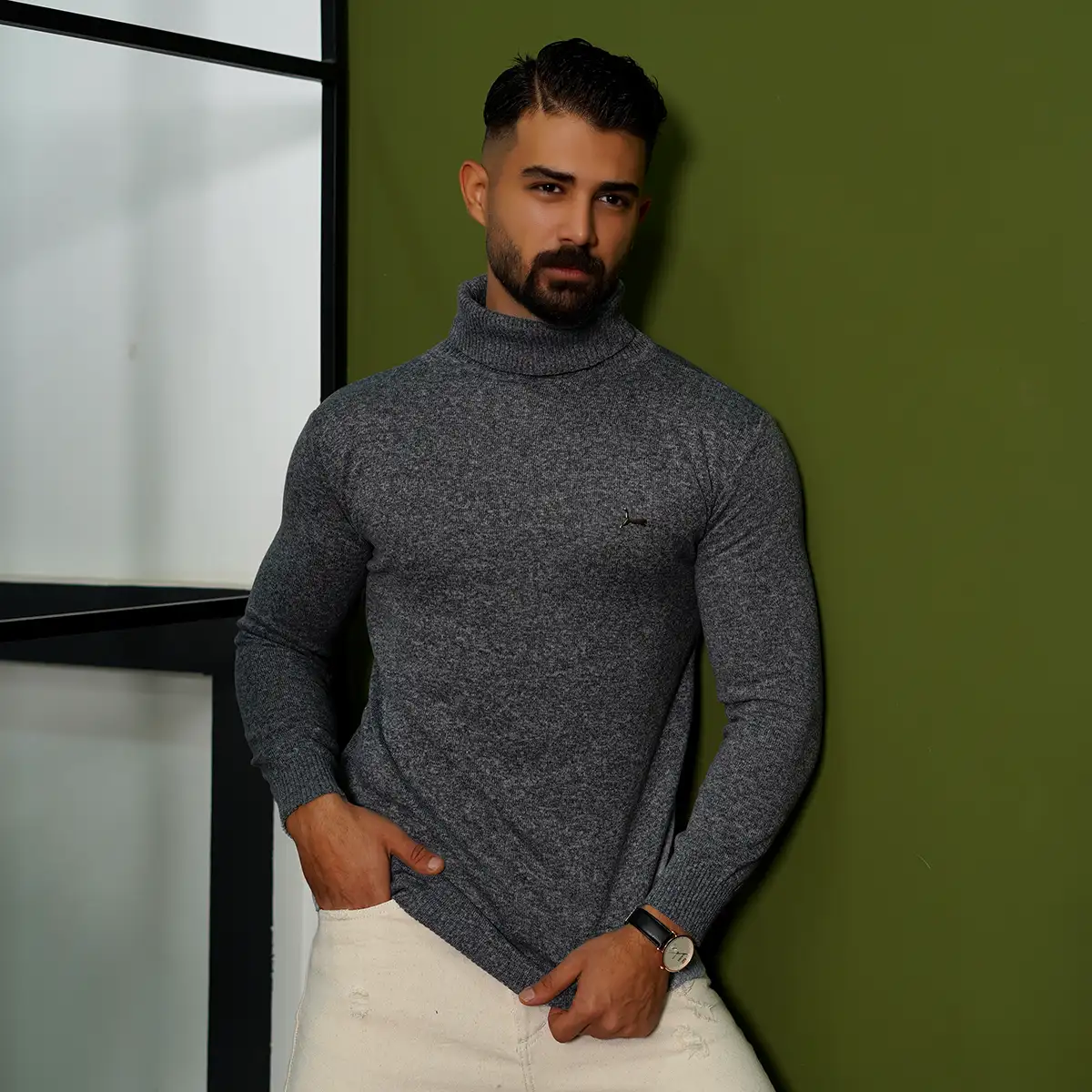 پلیور یقه اسکی پوما ذغالی مدل Daryoosh