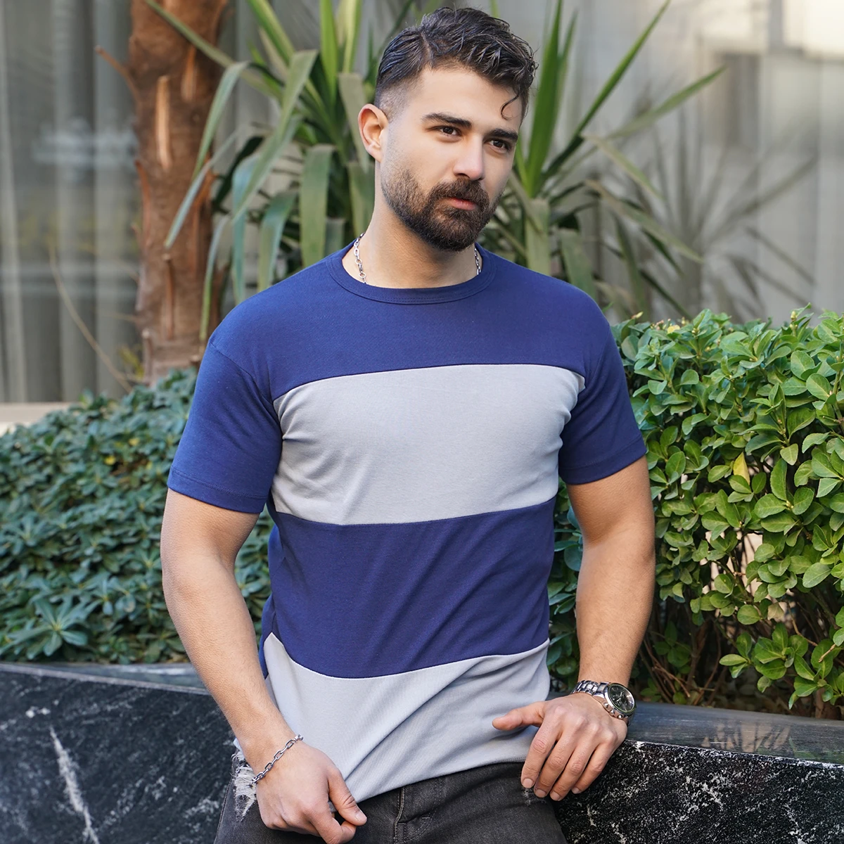 تیشرت مردانه سرمه ای طوسی مدل Dayar