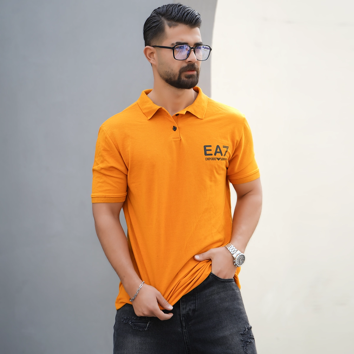 تیشرت خردلی مردانه EA7 مدل Nitan