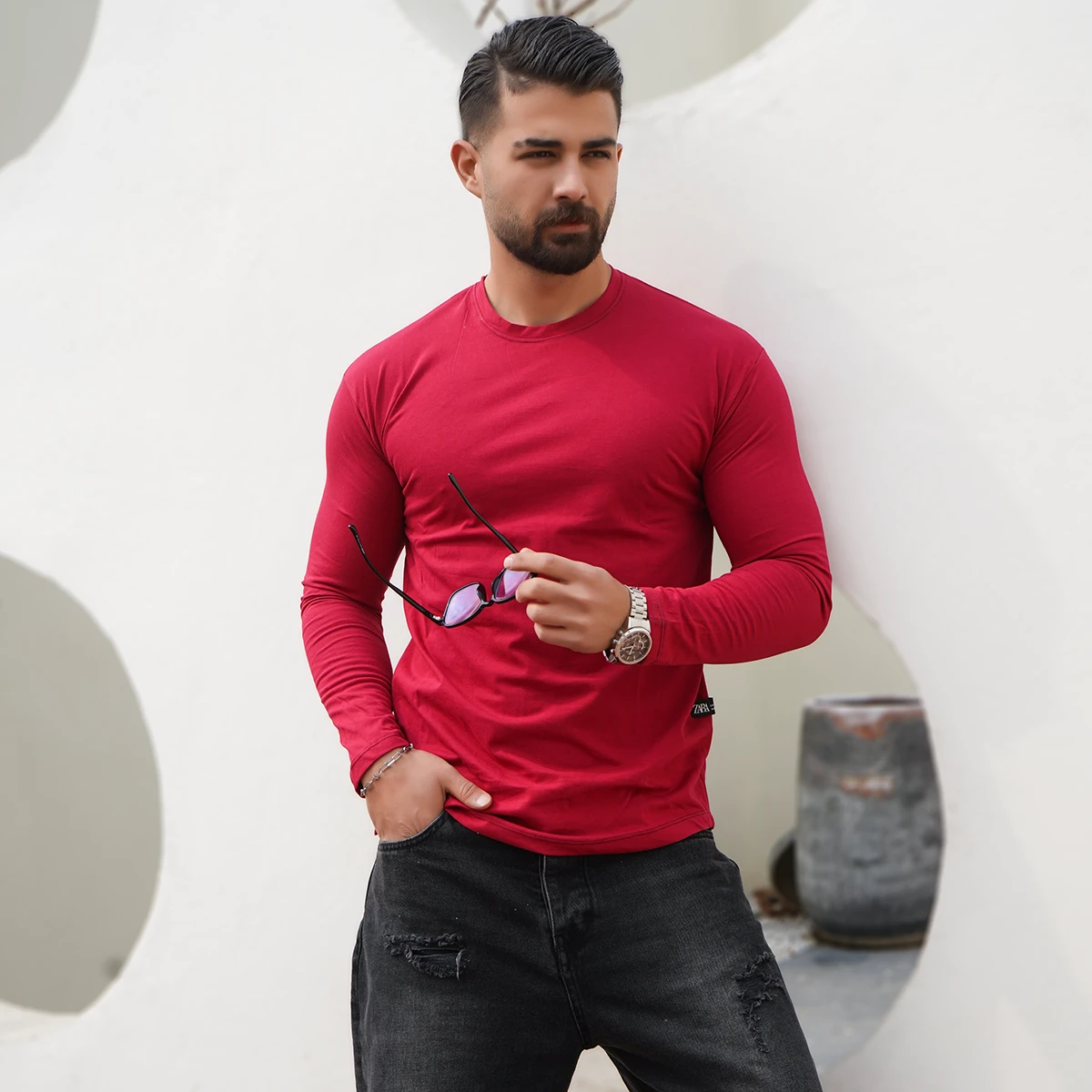 تیشرت آستین بلند قرمز مردانه مدل Vala