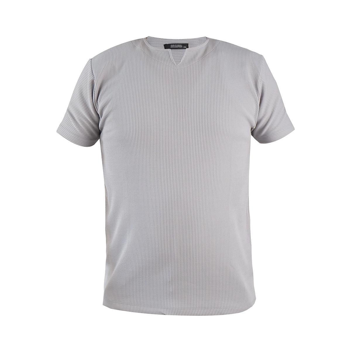 تیشرت آستین کوتاه یقه کوبایی طوسی مدل Asam