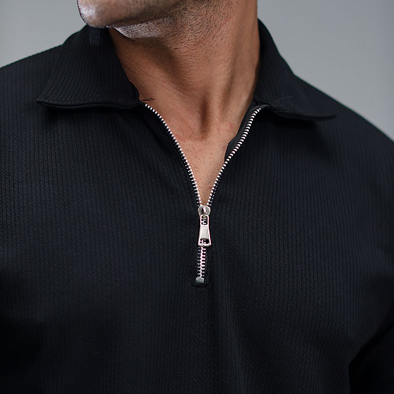 تیشرت مردانه یقه زیپ دار مشکی مدل Arban