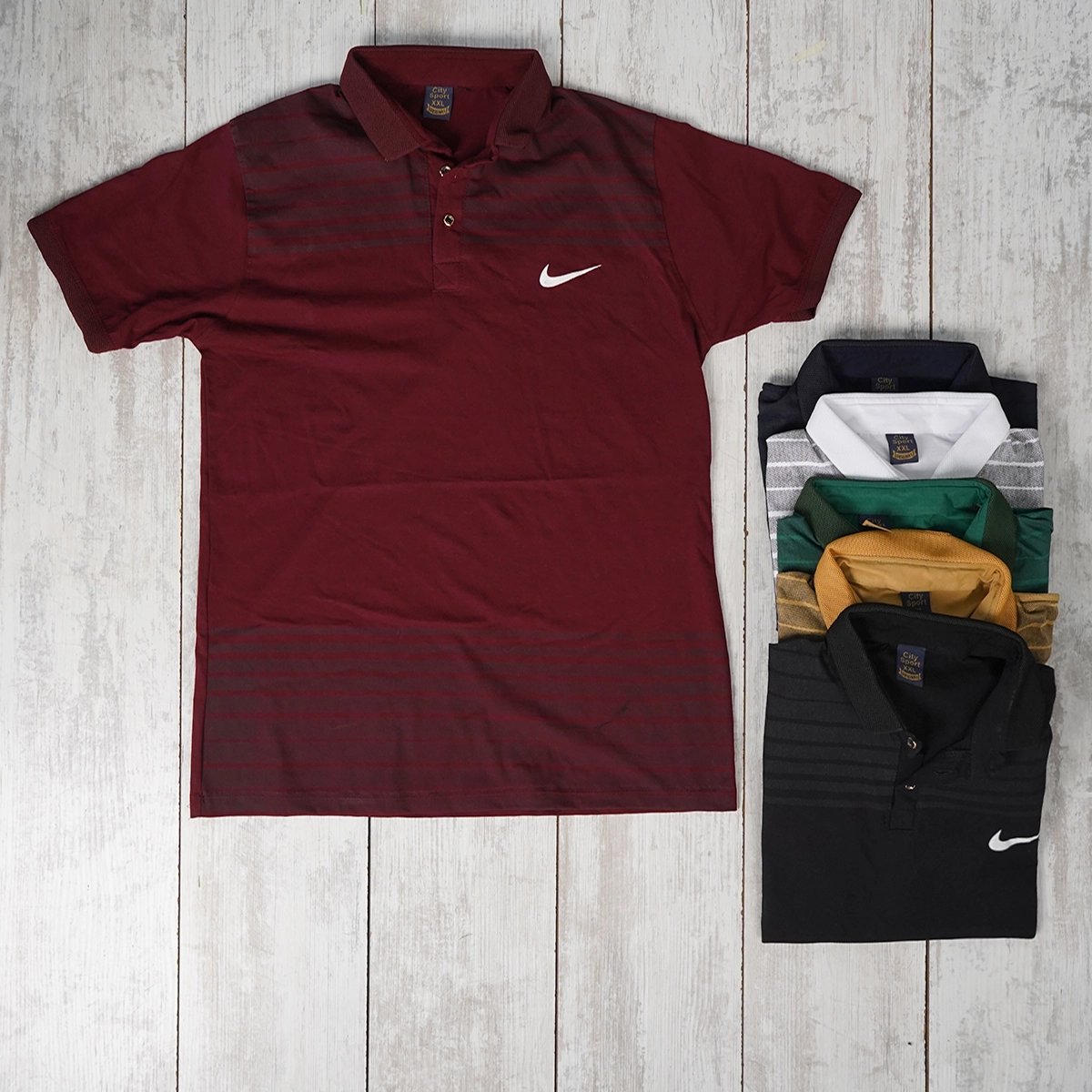 تیشرت یقه دار راه راه زرشکی مدل Farhan