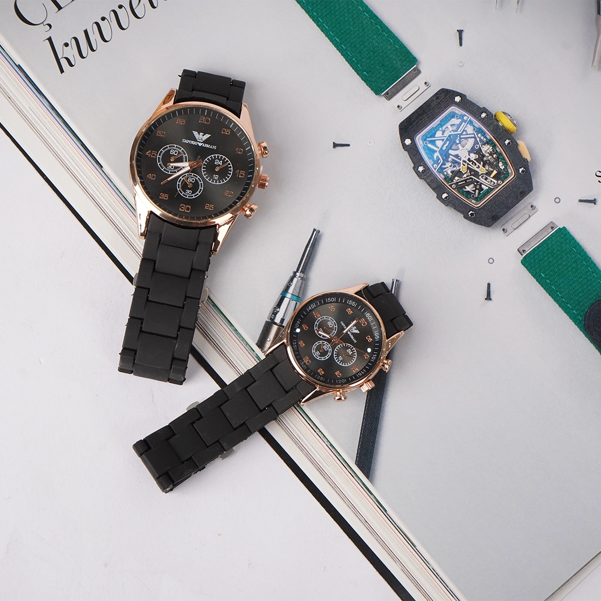 ست ساعت مچی مشکی مدل Armani