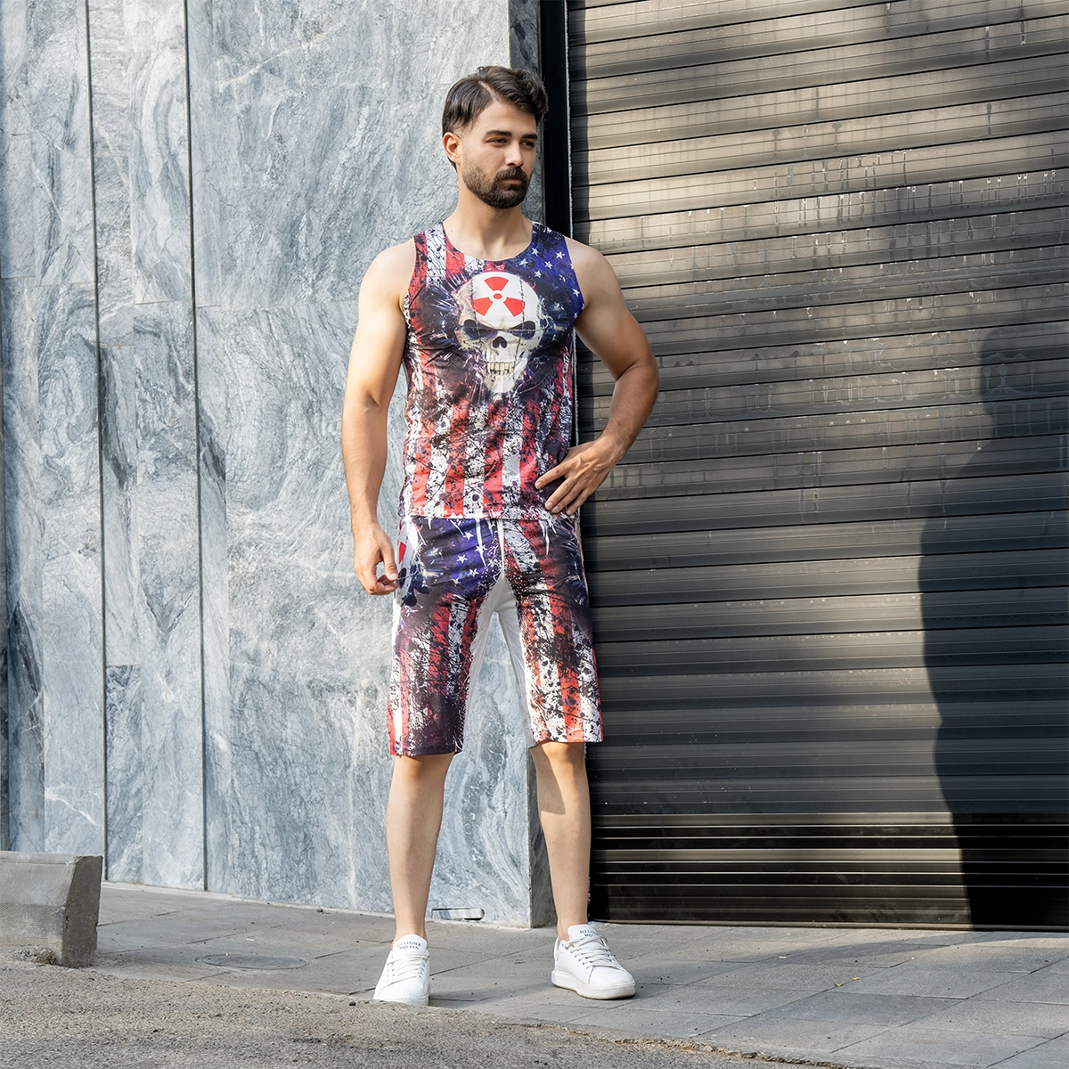 ست رکابی شلوارک مردانه طرح اسکلت