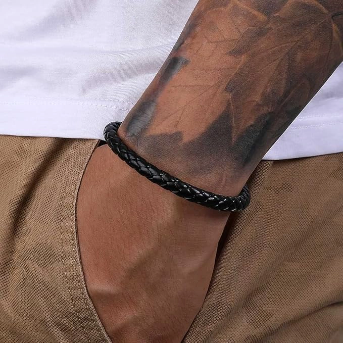 دستبند مردانه مشکی مدل طنابی