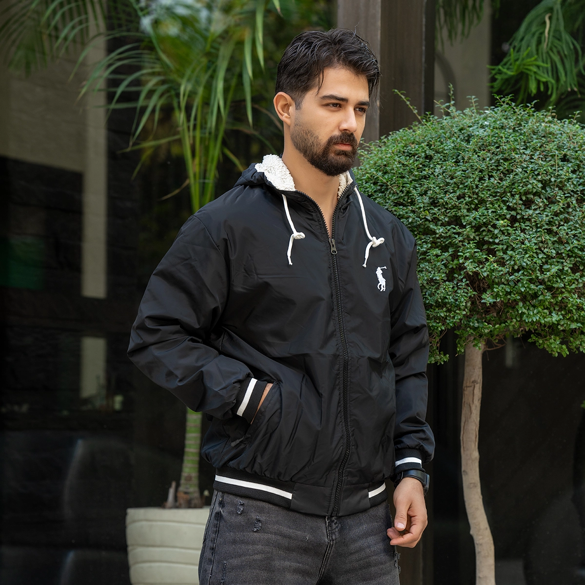 کاپشن مردانه مشکی داخل خز مدل P212