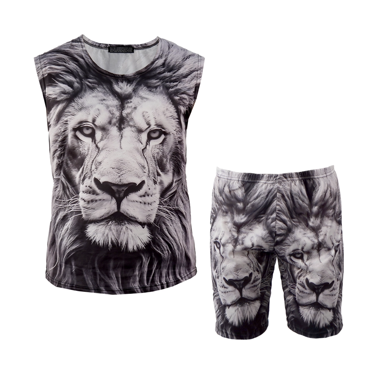 ست رکابی شلوارک مردانه طرح شیر سیاه و سفید