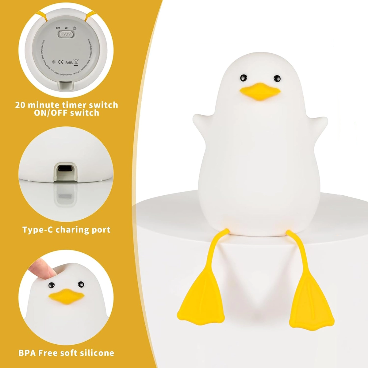 چراغ خواب لمسی اردک نشسته مدل ZH-117