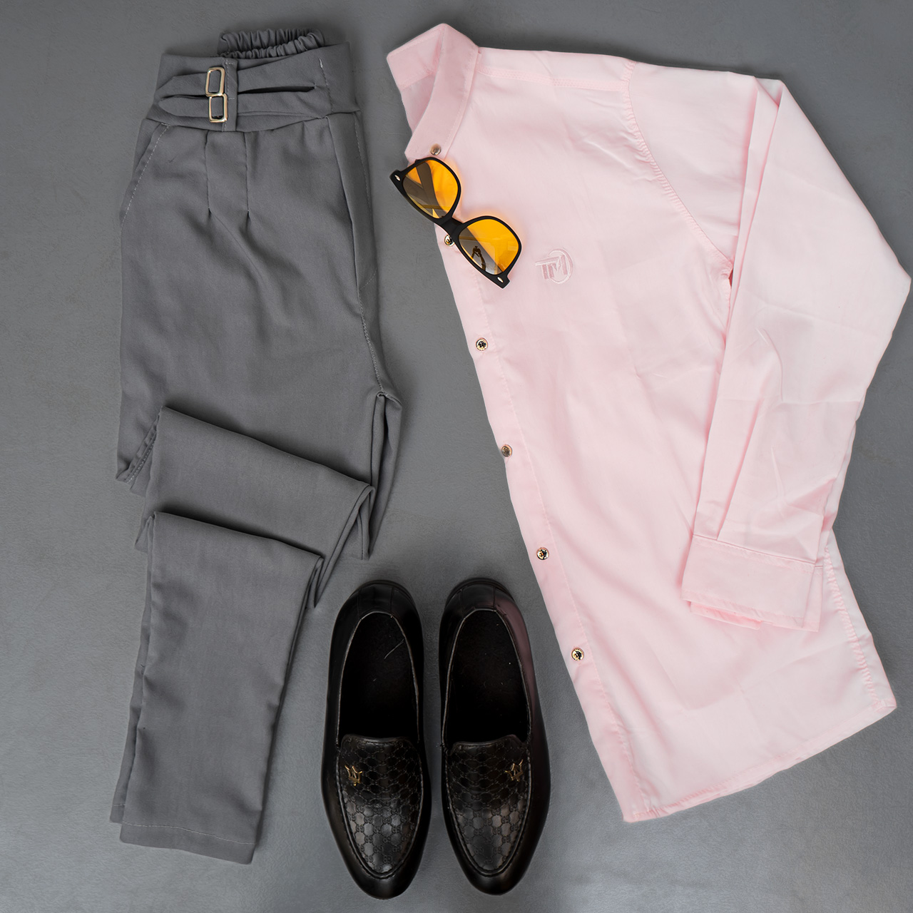 شلوار دو سگک طوسی روشن مردانه مدل Migel